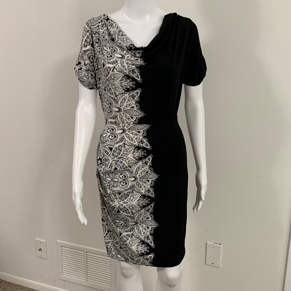 BCBGMaxazris Dress, cold shoulder Roushed (Rouched?) on side, slouch neckline